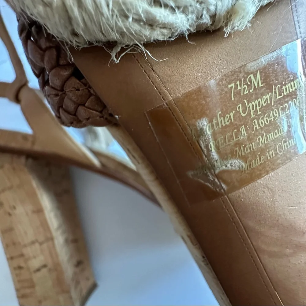 Sam Edelman Rella leather cork basket weave espadrille platform heels.